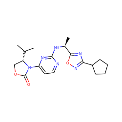 CC(C)[C@H]1COC(=O)N1c1ccnc(N[C@@H](C)c2nc(C3CCCC3)no2)n1 ZINC000221131095