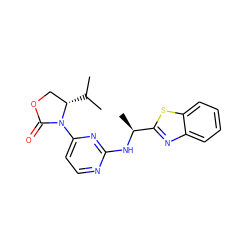 CC(C)[C@H]1COC(=O)N1c1ccnc(N[C@@H](C)c2nc3ccccc3s2)n1 ZINC000142077903