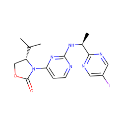 CC(C)[C@H]1COC(=O)N1c1ccnc(N[C@@H](C)c2ncc(I)cn2)n1 ZINC000142131489