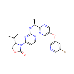 CC(C)[C@H]1COC(=O)N1c1ccnc(N[C@@H](C)c2ncc(Oc3cncc(Br)c3)cn2)n1 ZINC000221128284