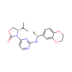 CC(C)[C@H]1COC(=O)N1c1ccnc(N[C@H](C)c2ccc3c(c2)OCCO3)n1 ZINC000218480564