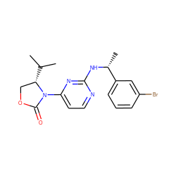 CC(C)[C@H]1COC(=O)N1c1ccnc(N[C@H](C)c2cccc(Br)c2)n1 ZINC000142053513