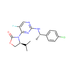 CC(C)[C@H]1COC(=O)N1c1nc(N[C@@H](C)c2ccc(Cl)cc2)ncc1F ZINC000221308503