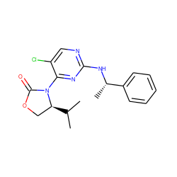 CC(C)[C@H]1COC(=O)N1c1nc(N[C@@H](C)c2ccccc2)ncc1Cl ZINC000142148215