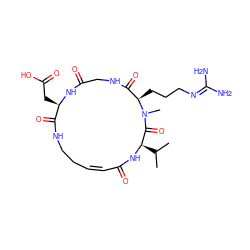 CC(C)[C@H]1NC(=O)/C=C\CCNC(=O)[C@@H](CC(=O)O)NC(=O)CNC(=O)[C@@H](CCCN=C(N)N)N(C)C1=O ZINC000026184803