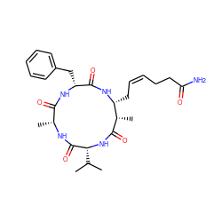 CC(C)[C@H]1NC(=O)[C@@H](C)[C@@H](C/C=C\CCC(N)=O)NC(=O)[C@@H](Cc2ccccc2)NC(=O)[C@@H](C)NC1=O ZINC000013974761