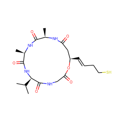 CC(C)[C@H]1NC(=O)[C@@H](C)NC(=O)[C@@H](C)NC(=O)C[C@@H](/C=C/CCS)OC(=O)CNC1=O ZINC000028863558