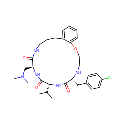 CC(C)[C@H]1NC(=O)[C@@H](Cc2ccc(Cl)cc2)NCCOc2ccccc2CCCNC(=O)[C@H](CN(C)C)NC1=O ZINC000028823455