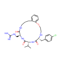 CC(C)[C@H]1NC(=O)[C@@H](Cc2ccc(Cl)cc2)NCCOc2ccccc2CCCNC(=O)[C@H](CNC(=N)N)NC1=O ZINC000028823456