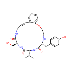 CC(C)[C@H]1NC(=O)[C@@H](Cc2ccc(O)cc2)NCCOc2ccccc2/C=C/CNC(=O)[C@H](CO)NC1=O ZINC000036160598