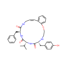 CC(C)[C@H]1NC(=O)[C@@H](Cc2ccc(O)cc2)NCCOc2ccccc2/C=C/CNC(=O)[C@H](Cc2ccccc2)NC1=O ZINC000036160717