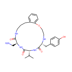 CC(C)[C@H]1NC(=O)[C@@H](Cc2ccc(O)cc2)NCCOc2ccccc2CCCNC(=O)[C@H](CN)NC1=O ZINC000028823445