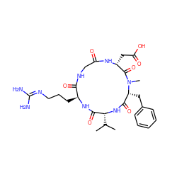 CC(C)[C@H]1NC(=O)[C@@H](Cc2ccccc2)N(C)C(=O)[C@@H](CC(=O)O)NC(=O)CNC(=O)[C@H](CCCN=C(N)N)NC1=O ZINC000026820975