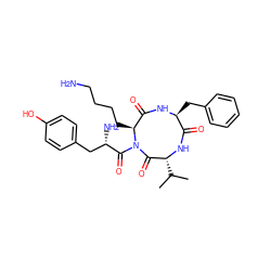 CC(C)[C@H]1NC(=O)[C@H](Cc2ccccc2)NC(=O)[C@H](CCCCN)N(C(=O)[C@@H](N)Cc2ccc(O)cc2)C1=O ZINC000026270220