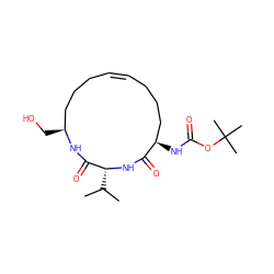 CC(C)[C@H]1NC(=O)[C@H](NC(=O)OC(C)(C)C)CCC/C=C\CCC[C@H](CO)NC1=O ZINC000027188287