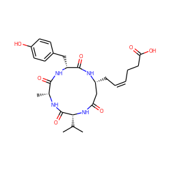 CC(C)[C@H]1NC(=O)C[C@@H](C/C=C\CCC(=O)O)NC(=O)[C@@H](Cc2ccc(O)cc2)NC(=O)[C@@H](C)NC1=O ZINC000299822553