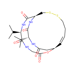 CC(C)[C@H]1NC(=O)C[C@H]2/C=C/CCSSC[C@@H](NC1=O)C(=O)N[C@H](C(C)C)C(=O)NCC(=O)O2 ZINC000014970039