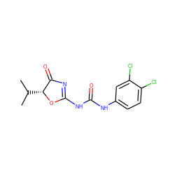 CC(C)[C@H]1OC(NC(=O)Nc2ccc(Cl)c(Cl)c2)=NC1=O ZINC000004195129