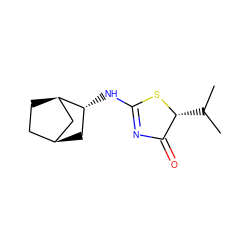 CC(C)[C@H]1SC(N[C@@H]2C[C@H]3CC[C@@H]2C3)=NC1=O ZINC000049090068