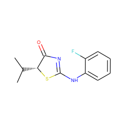 CC(C)[C@H]1SC(Nc2ccccc2F)=NC1=O ZINC000016052518