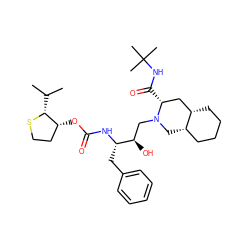 CC(C)[C@H]1SCC[C@H]1OC(=O)N[C@@H](Cc1ccccc1)[C@H](O)CN1C[C@H]2CCCC[C@H]2C[C@H]1C(=O)NC(C)(C)C ZINC000027998152
