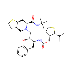 CC(C)[C@H]1SCC[C@H]1OC(=O)N[C@@H](Cc1ccccc1)[C@H](O)CN1C[C@H]2CCS[C@H]2C[C@H]1C(=O)NC(C)(C)C ZINC000014942862