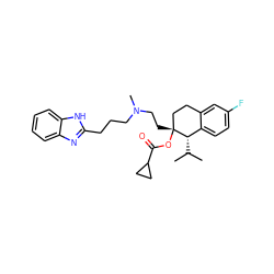 CC(C)[C@H]1c2ccc(F)cc2CC[C@@]1(CCN(C)CCCc1nc2ccccc2[nH]1)OC(=O)C1CC1 ZINC000003942155