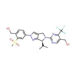 CC(C)[C@H]1c2nn(-c3ccc(CO)c(S(C)(=O)=O)c3)cc2CN1c1ncc(CO)c(C(F)(F)F)n1 ZINC001772581341