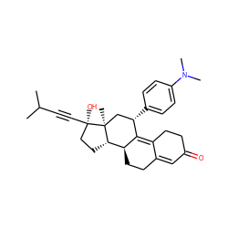 CC(C)C#C[C@]1(O)CC[C@H]2[C@@H]3CCC4=CC(=O)CCC4=C3[C@@H](c3ccc(N(C)C)cc3)C[C@@]21C ZINC000034036717