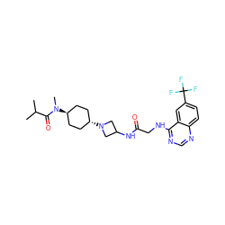 CC(C)C(=O)N(C)[C@H]1CC[C@H](N2CC(NC(=O)CNc3ncnc4ccc(C(F)(F)F)cc34)C2)CC1 ZINC000149208618