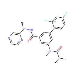 CC(C)C(=O)N(C)c1cc(C(=O)N[C@@H](C)c2cnccn2)cc(-c2ccc(F)cc2F)c1 ZINC000142660560