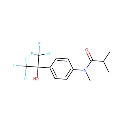 CC(C)C(=O)N(C)c1ccc(C(O)(C(F)(F)F)C(F)(F)F)cc1 ZINC000013682534