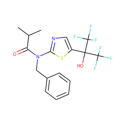 CC(C)C(=O)N(Cc1ccccc1)c1ncc(C(O)(C(F)(F)F)C(F)(F)F)s1 ZINC000036184781