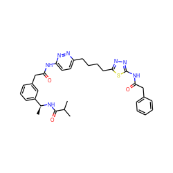 CC(C)C(=O)N[C@@H](C)c1cccc(CC(=O)Nc2ccc(CCCCc3nnc(NC(=O)Cc4ccccc4)s3)nn2)c1 ZINC000169698632