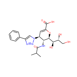 CC(C)C(=O)N[C@@H]1[C@@H](n2cc(-c3ccccc3)nn2)C=C(C(=O)O)O[C@H]1[C@H](O)[C@H](O)CO ZINC000224580021