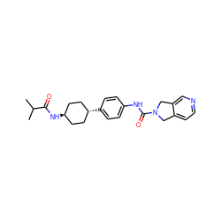 CC(C)C(=O)N[C@H]1CC[C@H](c2ccc(NC(=O)N3Cc4ccncc4C3)cc2)CC1 ZINC000166365052