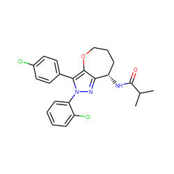 CC(C)C(=O)N[C@H]1CCCOc2c1nn(-c1ccccc1Cl)c2-c1ccc(Cl)cc1 ZINC000084669637