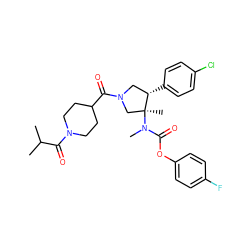 CC(C)C(=O)N1CCC(C(=O)N2C[C@H](c3ccc(Cl)cc3)[C@@](C)(N(C)C(=O)Oc3ccc(F)cc3)C2)CC1 ZINC000169698918