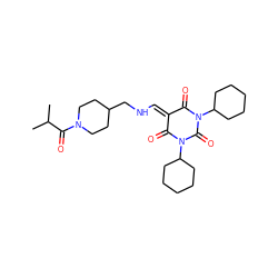 CC(C)C(=O)N1CCC(CNC=C2C(=O)N(C3CCCCC3)C(=O)N(C3CCCCC3)C2=O)CC1 ZINC000019770922