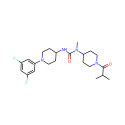 CC(C)C(=O)N1CCC(N(C)C(=O)NC2CCN(c3cc(F)cc(F)c3)CC2)CC1 ZINC000029126671