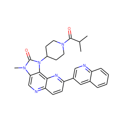 CC(C)C(=O)N1CCC(n2c(=O)n(C)c3cnc4ccc(-c5cnc6ccccc6c5)nc4c32)CC1 ZINC000118529622