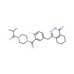 CC(C)C(=O)N1CCN(C(=O)c2cc(Cc3n[nH]c(=O)c4c3CCCC4)ccc2F)CC1 ZINC000148069930