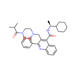 CC(C)C(=O)N1CCN(Cc2c(-c3ccccc3)nc3ccccc3c2C(=O)N[C@@H](C)C2CCCCC2)CC1 ZINC000013862775