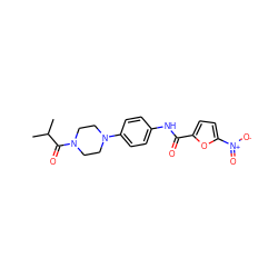 CC(C)C(=O)N1CCN(c2ccc(NC(=O)c3ccc([N+](=O)[O-])o3)cc2)CC1 ZINC000000804974