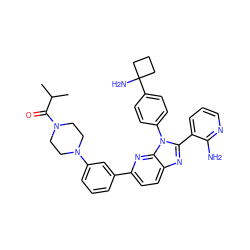 CC(C)C(=O)N1CCN(c2cccc(-c3ccc4nc(-c5cccnc5N)n(-c5ccc(C6(N)CCC6)cc5)c4n3)c2)CC1 ZINC000169697645
