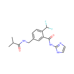 CC(C)C(=O)NCc1ccc(C(F)F)c(C(=O)Nc2ncc[nH]2)c1 ZINC000168747813