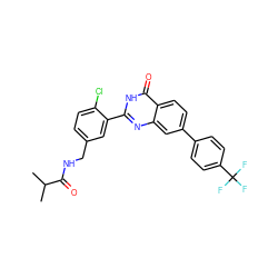 CC(C)C(=O)NCc1ccc(Cl)c(-c2nc3cc(-c4ccc(C(F)(F)F)cc4)ccc3c(=O)[nH]2)c1 ZINC000299836965