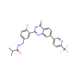 CC(C)C(=O)NCc1ccc(Cl)c(-c2nc3cc(-c4ccc(C(F)(F)F)nc4)ccc3c(=O)[nH]2)c1 ZINC000299837016