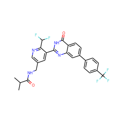 CC(C)C(=O)NCc1cnc(C(F)F)c(-c2nc3cc(-c4ccc(C(F)(F)F)cc4)ccc3c(=O)[nH]2)c1 ZINC000299839297