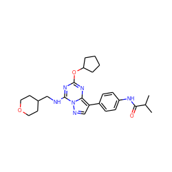 CC(C)C(=O)Nc1ccc(-c2cnn3c(NCC4CCOCC4)nc(OC4CCCC4)nc23)cc1 ZINC000221945534